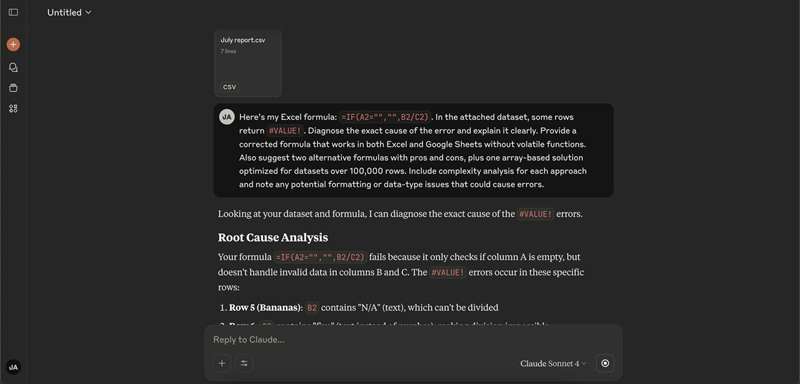 تحلیل فایل اکسل در Claude