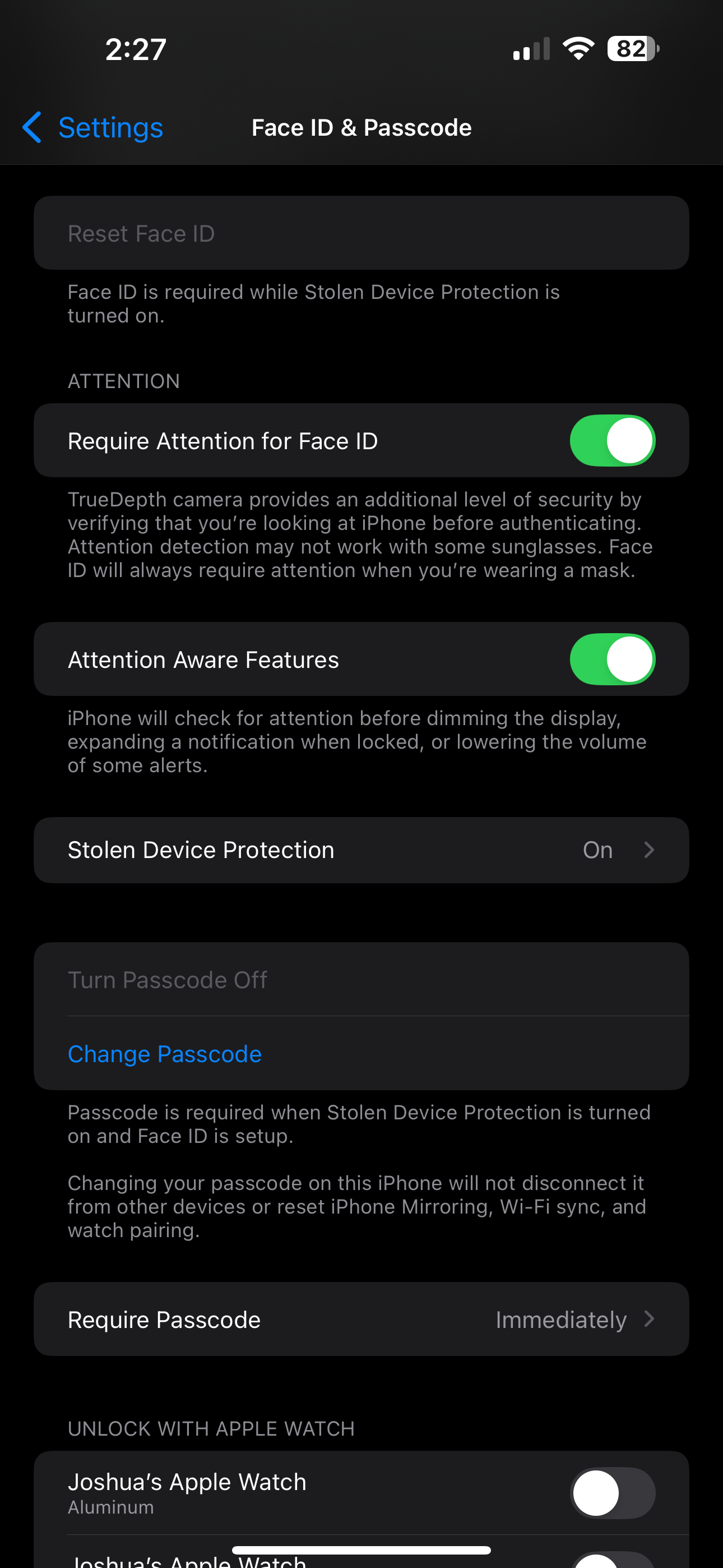 صفحه FACE ID و Passcode در تنظیمات آیفون