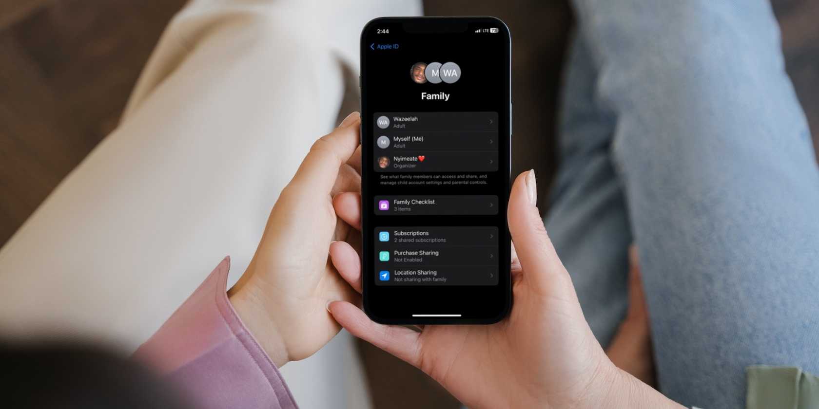 صفحهٔ اشتراک خانواده در آیفون