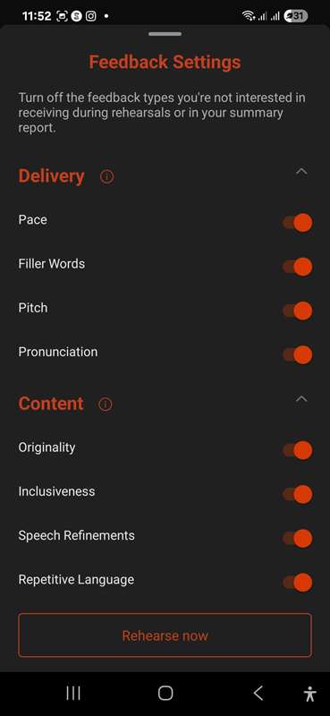 تنظیمات بازخورد در پاورپوینت برای موبایل