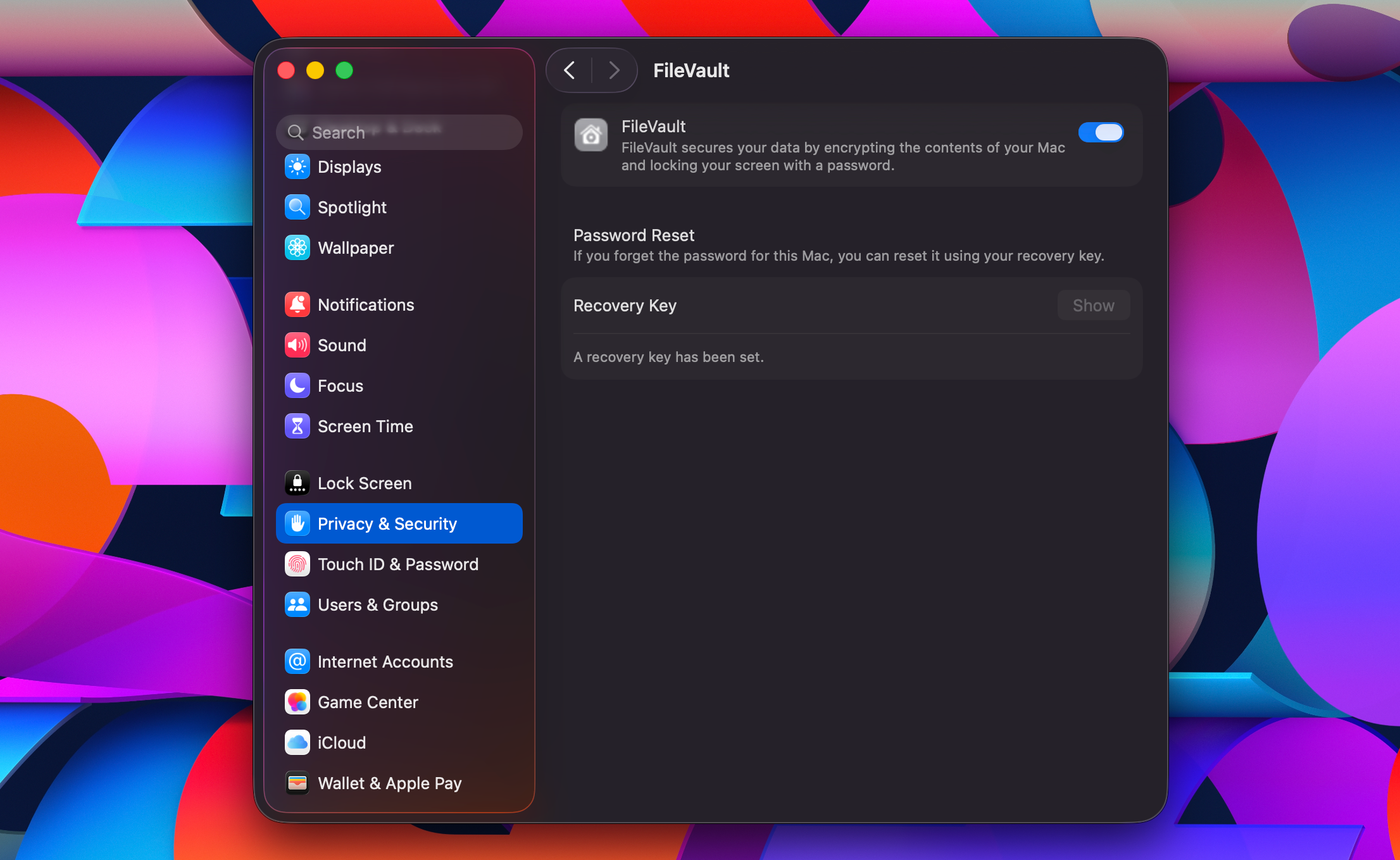 FileVault فعال در macOS