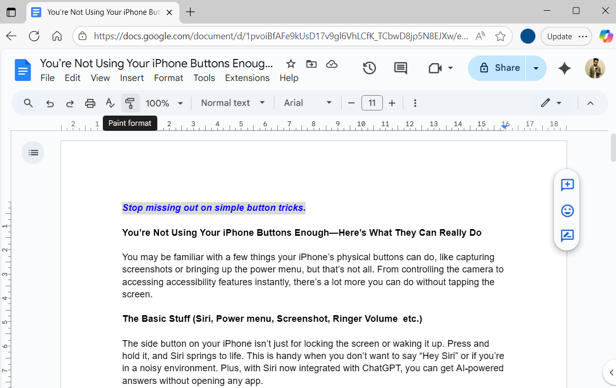 قالب‌ساز در سند Google Docs