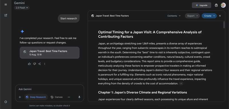 پاسخ تحقیق عمیق Gemini درباره سفر به ژاپن