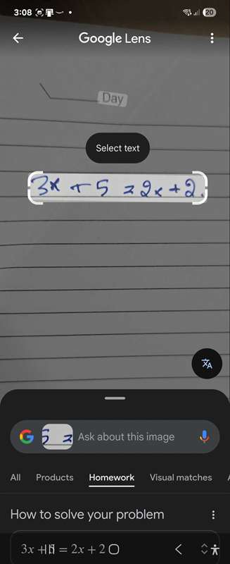 معادله ریاضی در Google Lens