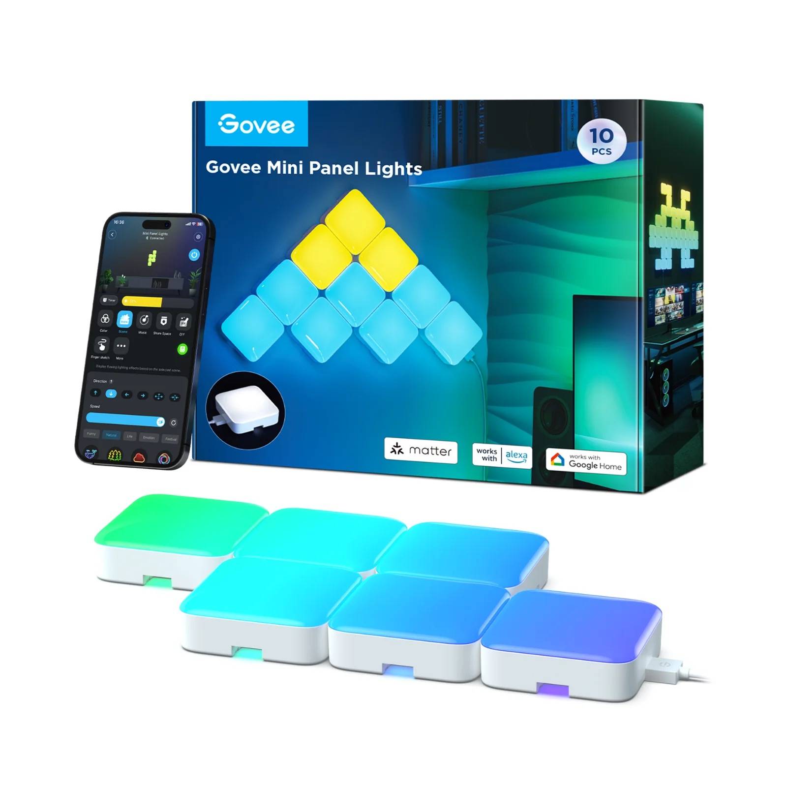تصویر محصول Govee Mini Panel Lights بر روی پس‌زمینه خالی.