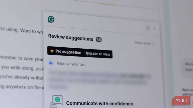 پنجره مرور پیشنهادات گرامرلی