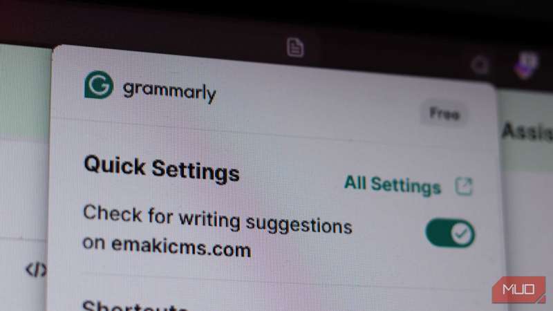 پنل تنظیمات سریع گرامرلی