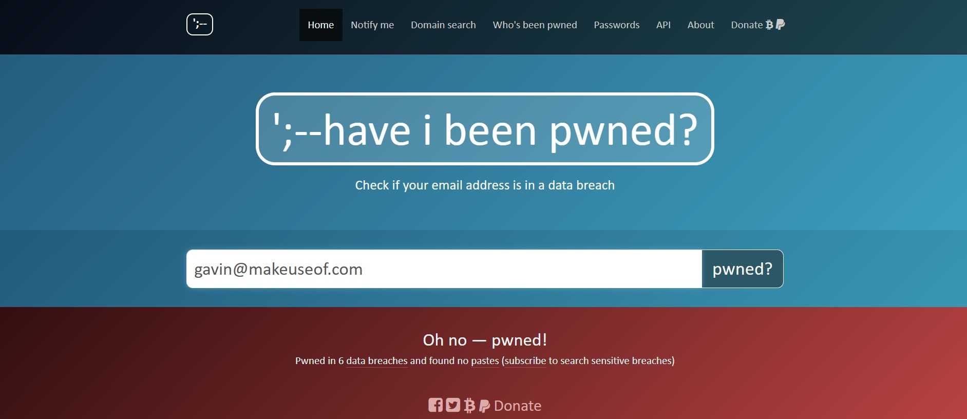 نتایج جستجوی Have I Been Pwned