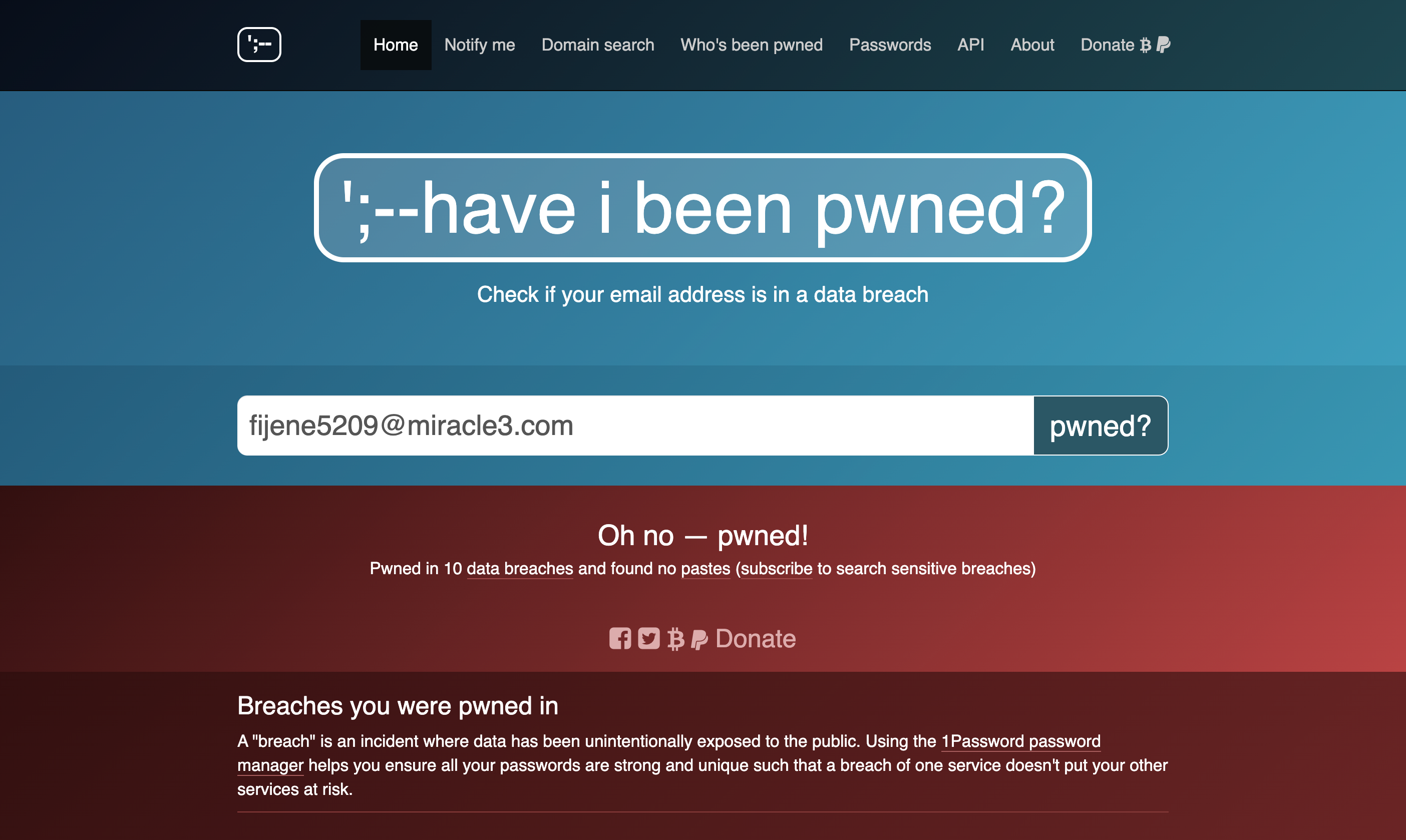 سایت Have I Been Pwned برای بررسی اینکه آیا ایمیل شما در معرض خطر قرار گرفته است