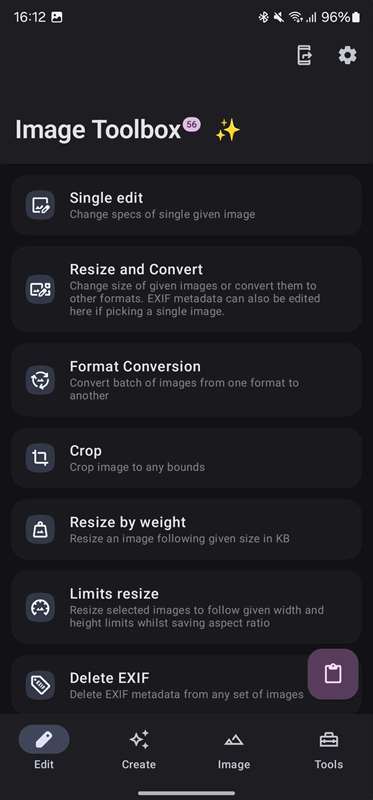 برگه Edit برنامه Image Toolbox.