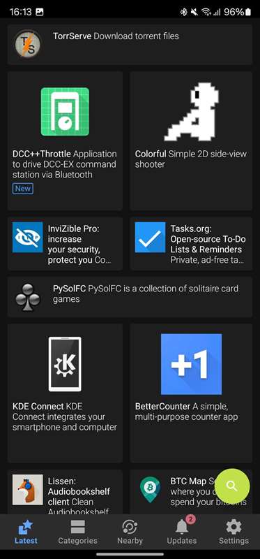 برگه Latest برنامه F-Droid.