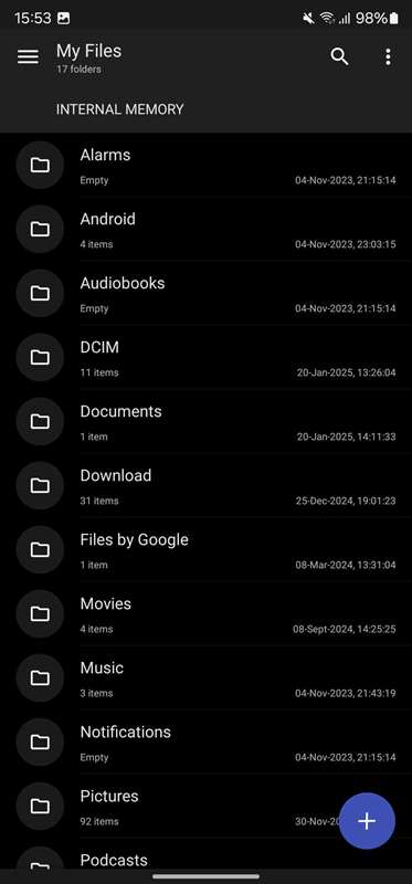 Solid Explorer برنامه نمایش حافظه داخلی.