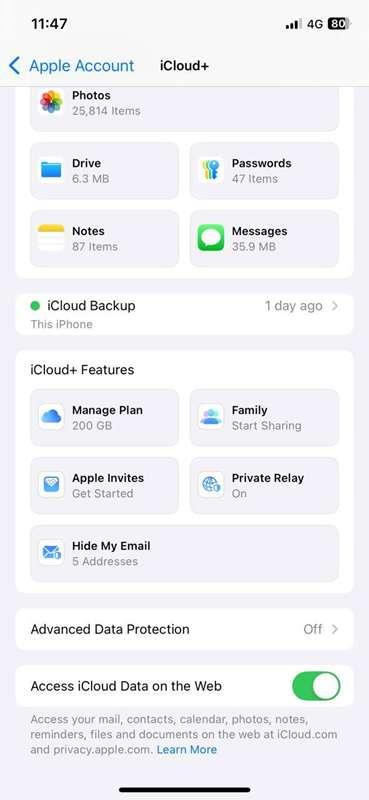 تنظیمات حساب iCloud در آیفون