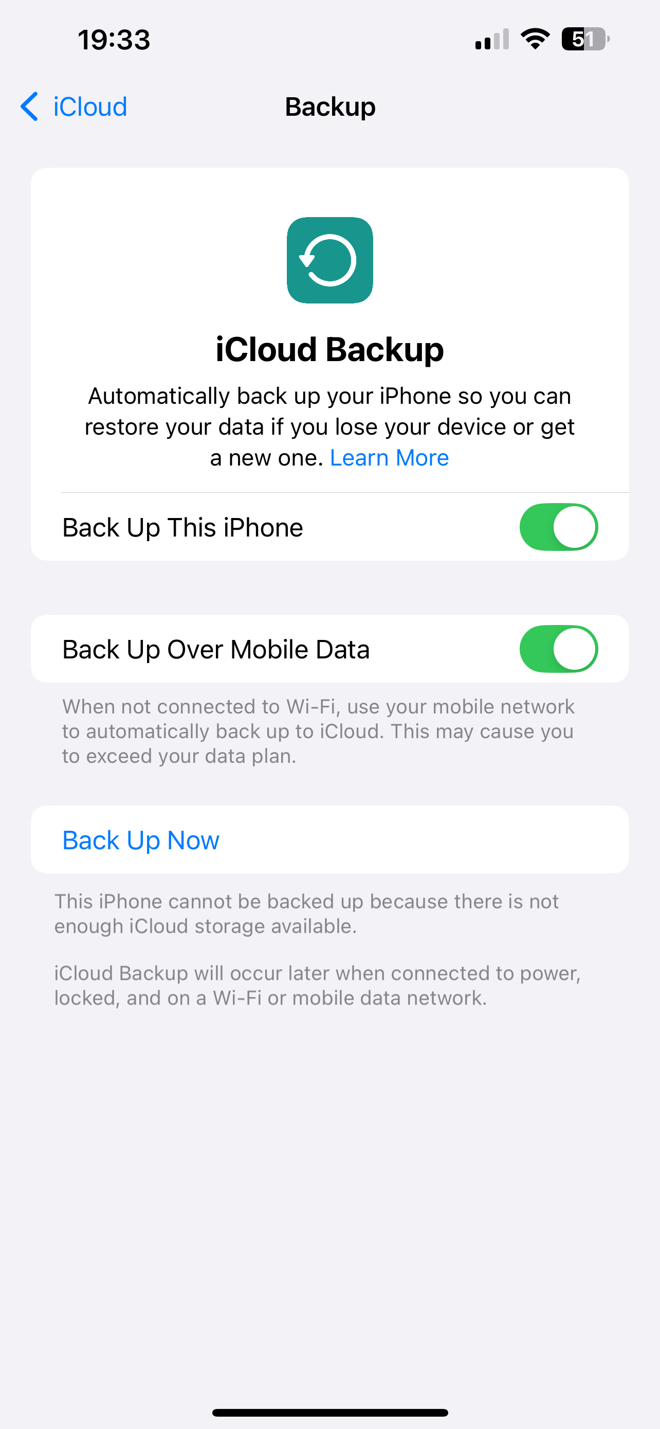 پشتیبان iCloud در تنظیمات iPhone