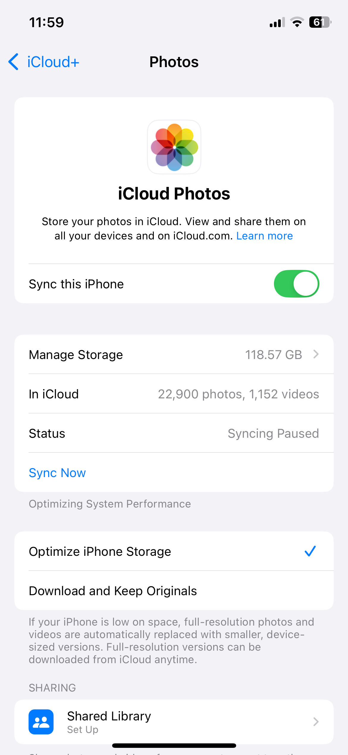 تنظیمات عکسهای iCloud در آیفون