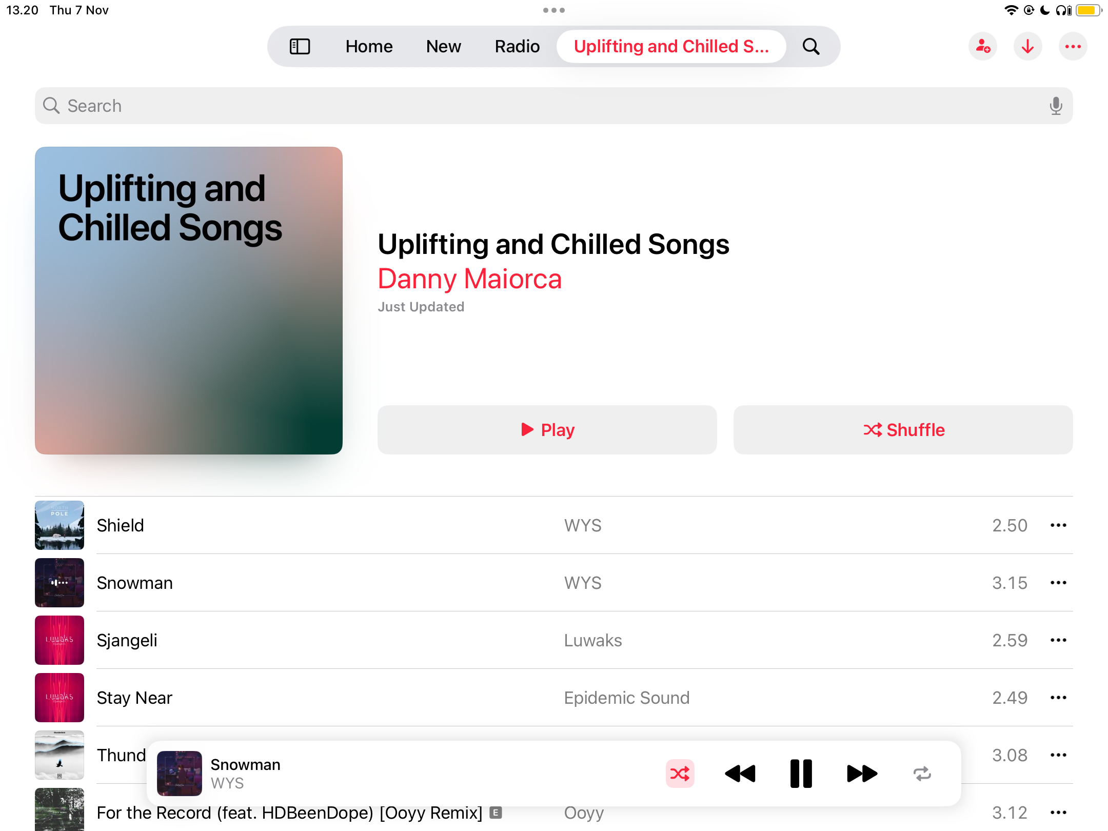 یک لیست پخش شاداب ایجاد شده در Apple Music