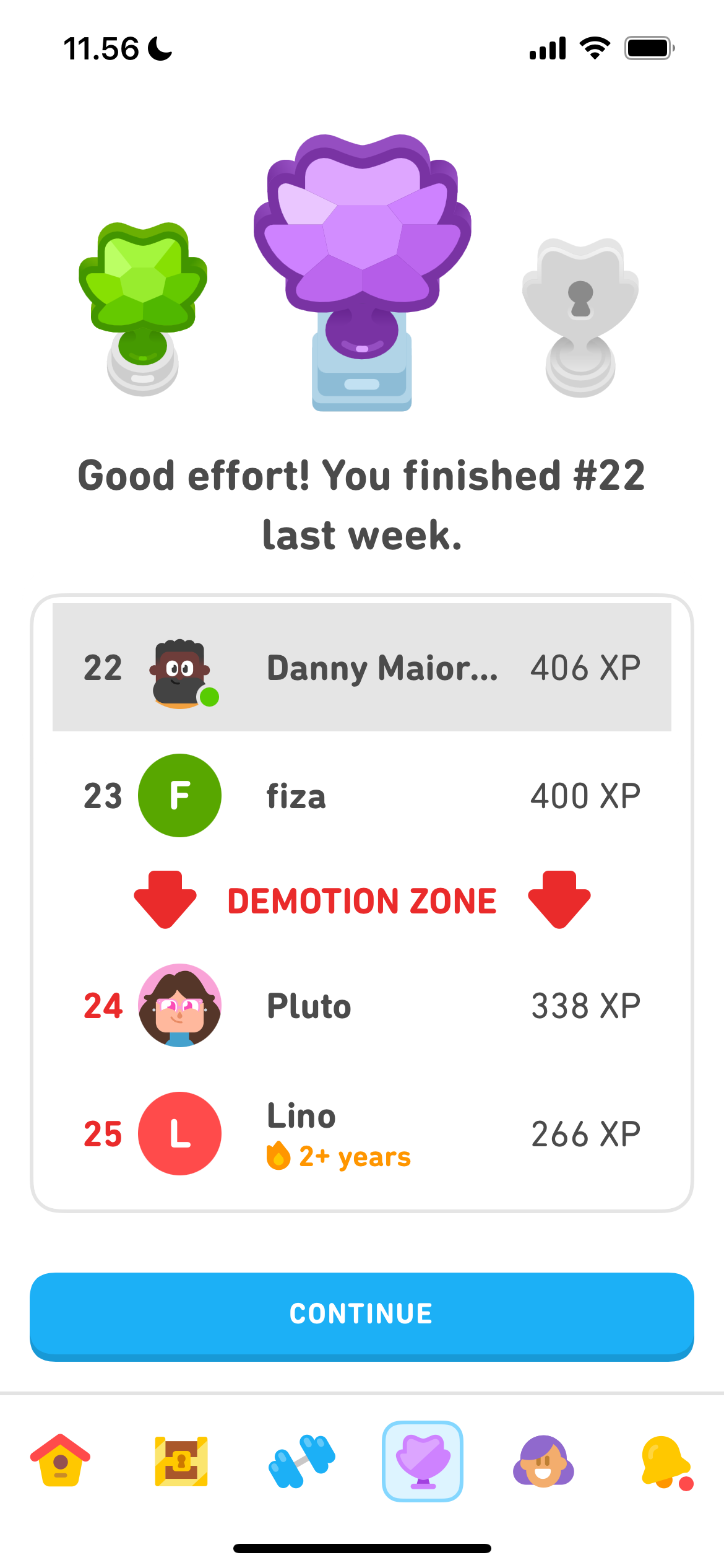 جدول لیگ در Duolingo