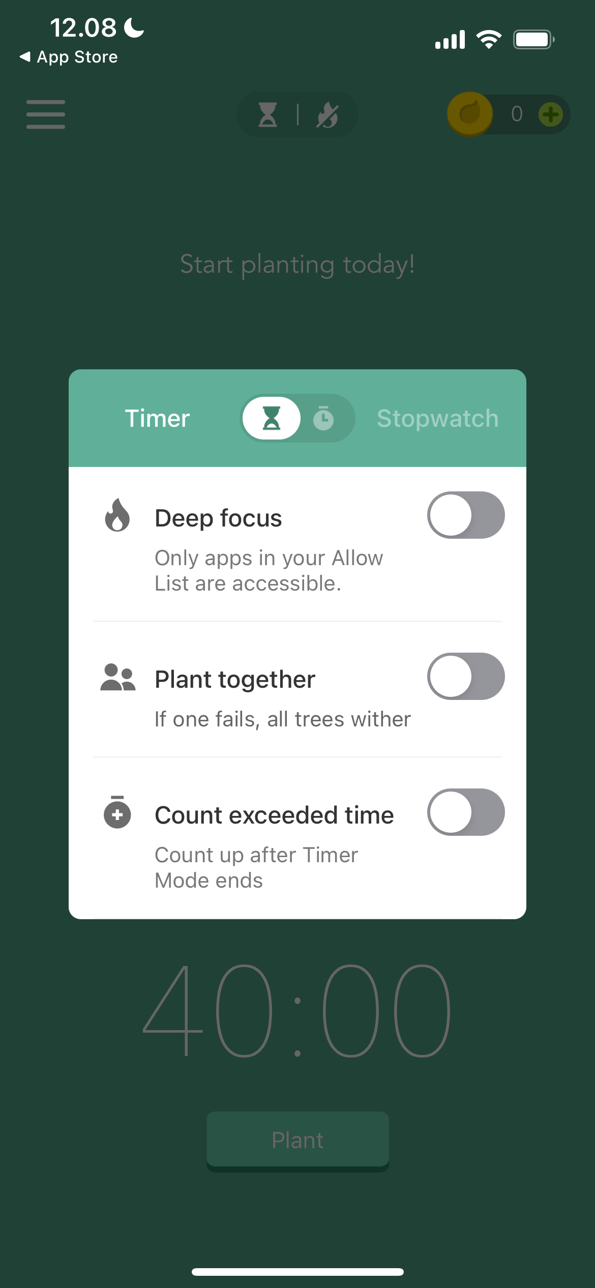 حالتهای مختلف تمرکز در برنامه Forest