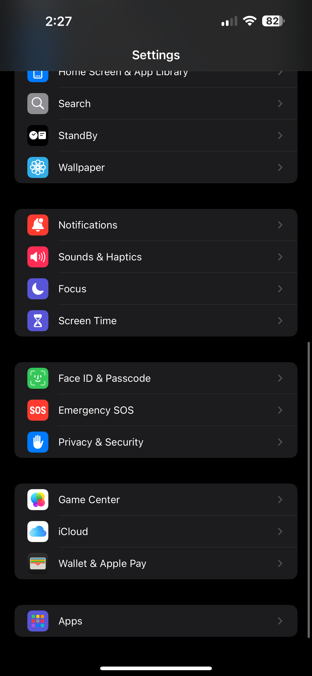 صفحه تنظیمات آیفون با FACE ID و Passcode