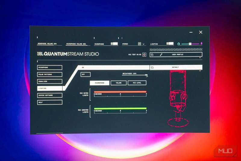 صفحه تنظیم نور نرم‌افزار JBL Quantum Stream Studio