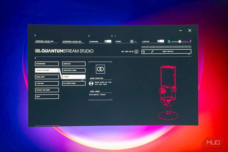 تنظیمات نور نرم‌افزار الگوی قطبی JBL Quantum Stream Studio