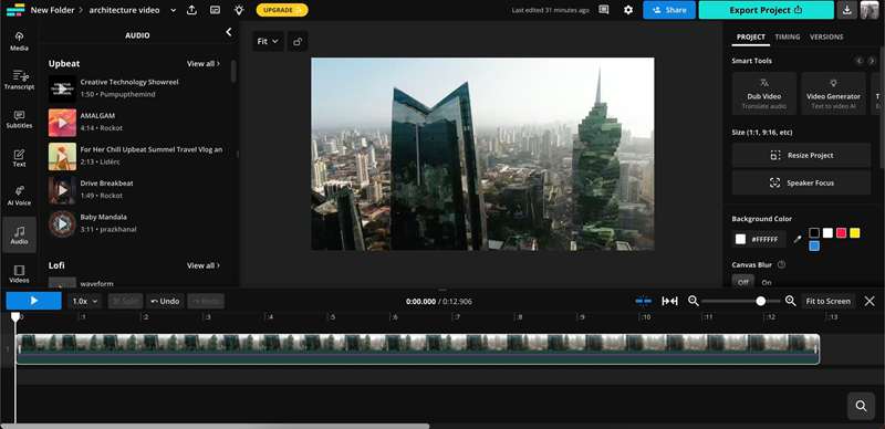 افزودن موسیقی به یک ویدیو در برنامه Kapwing
