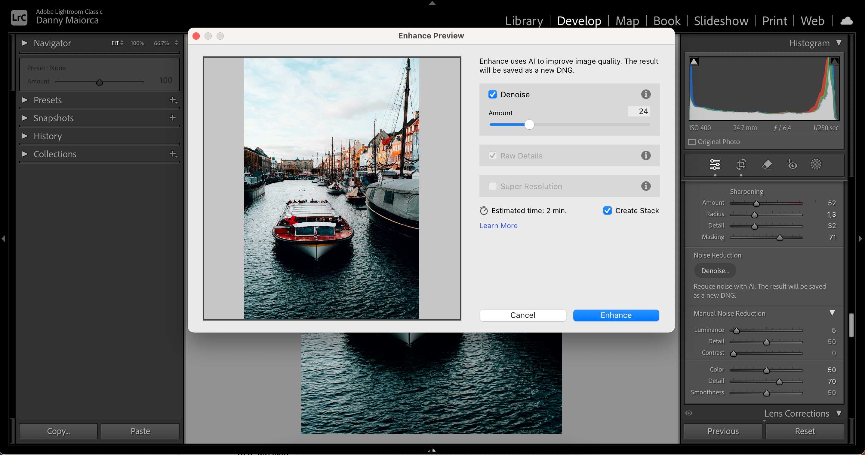 استفاده از ابزار AI Denoise در Adobe Lightroom