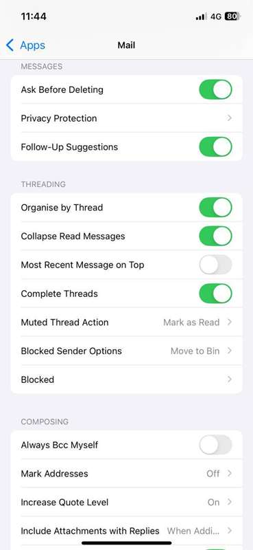 تنظیمات برنامه ایمیل در آیفون
