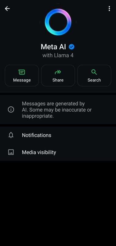 صفحه پروفایل واتساپ هوش مصنوعی متا