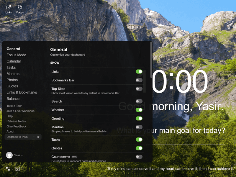تنظیمات افزونه Momentum در Chrome