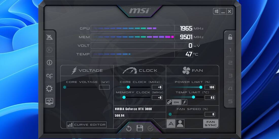 نمایش عدم اورکاِل توسط MSI Afterburner