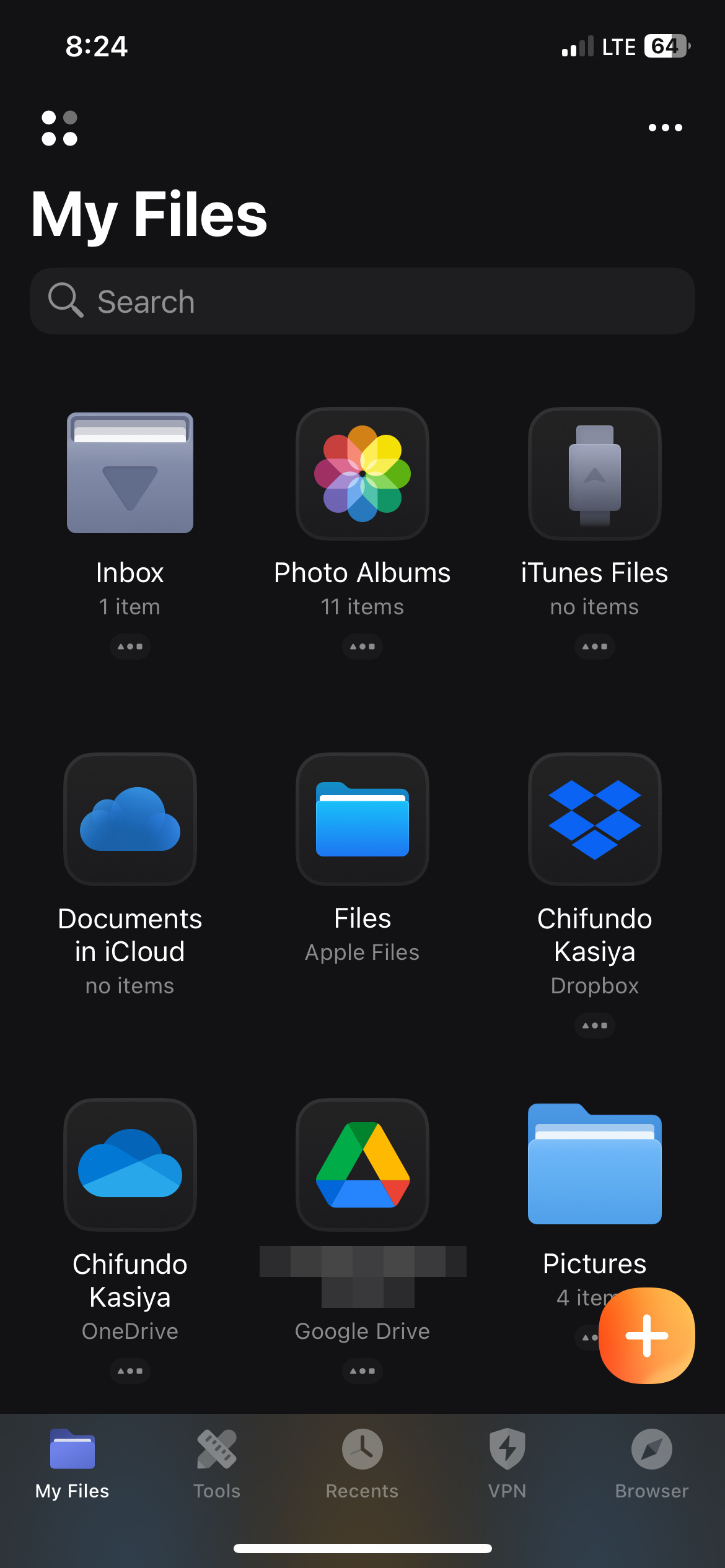 برگهٔ «My Files» در برنامه Documents بر روی آیفون