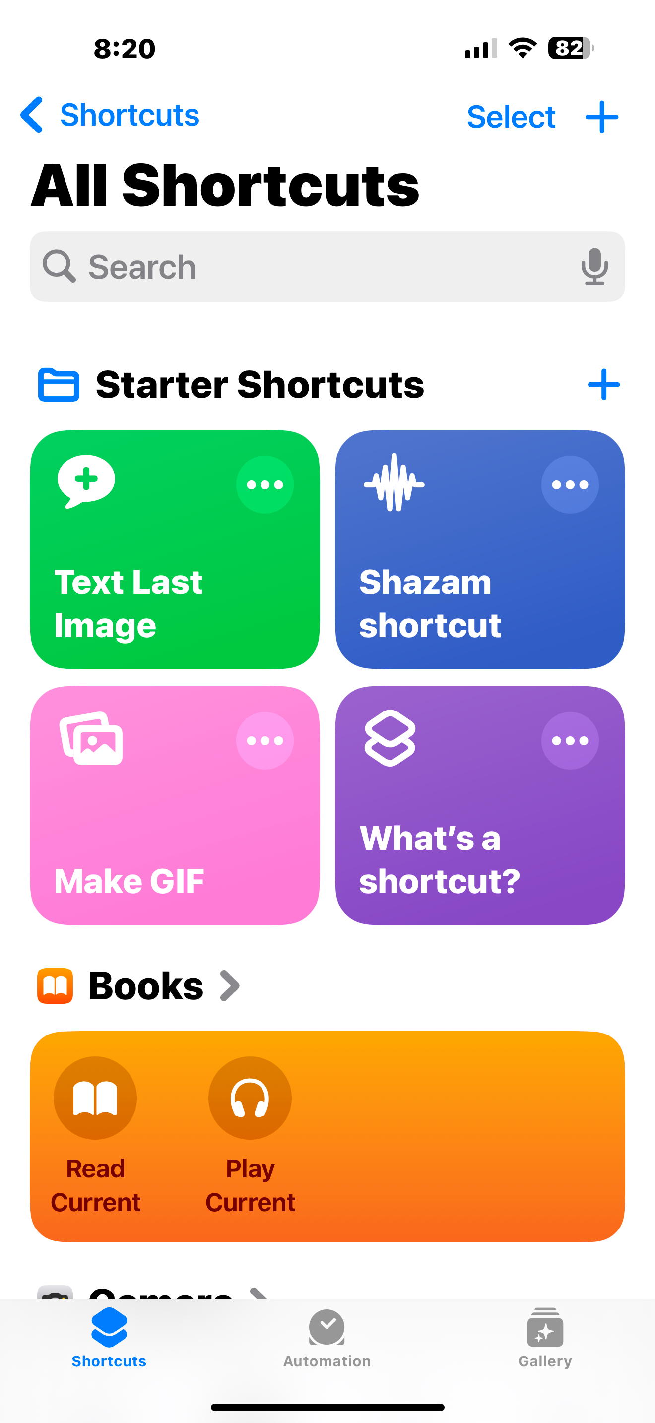 صفحه اصلی برنامه Shortcuts در iPhone