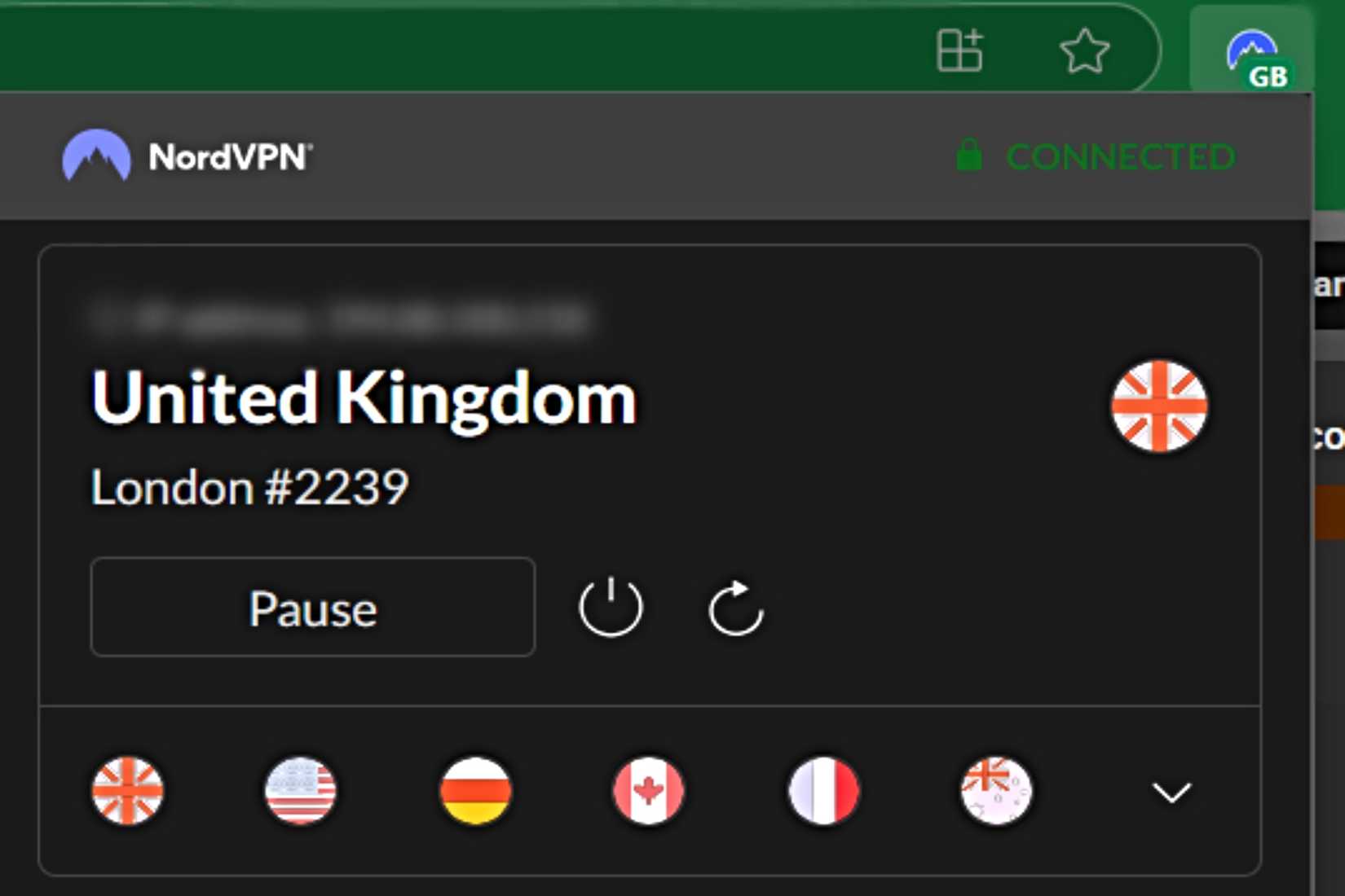 تصویر اسکرین‌شات افزونه NordVPN در مرورگر Edge