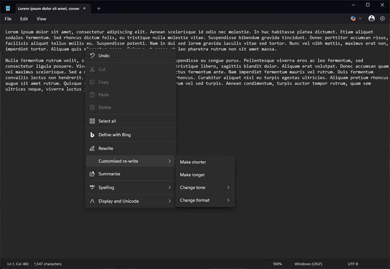 نوت‌پد نمایش ویژگی‌های Copilot AI