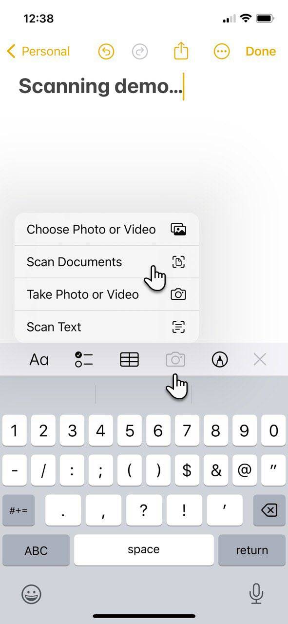 اسکن اسناد با برنامه Notes آیفون.