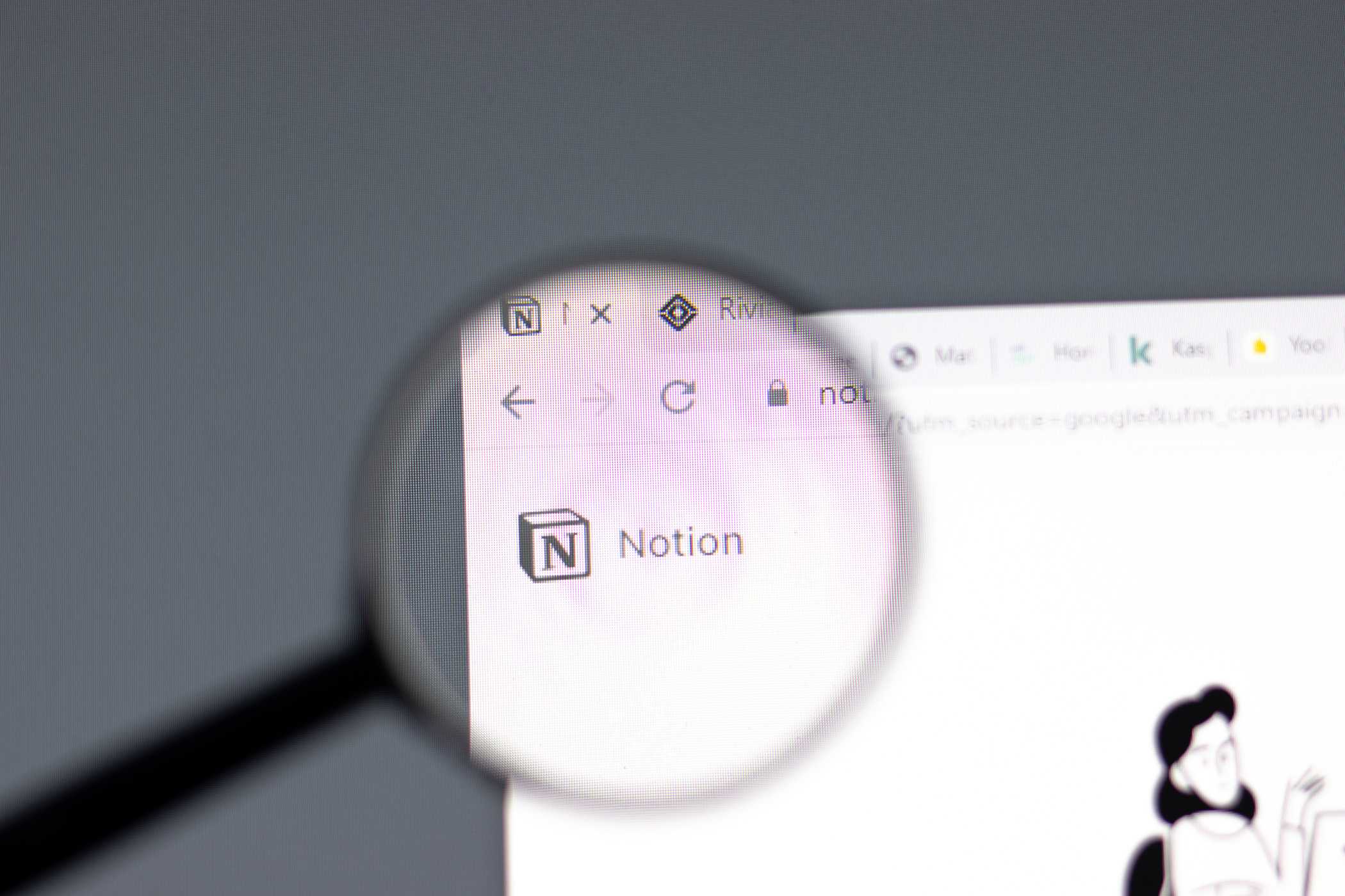 وب‌سایت Notion در مرورگر با لوگوی Notion.