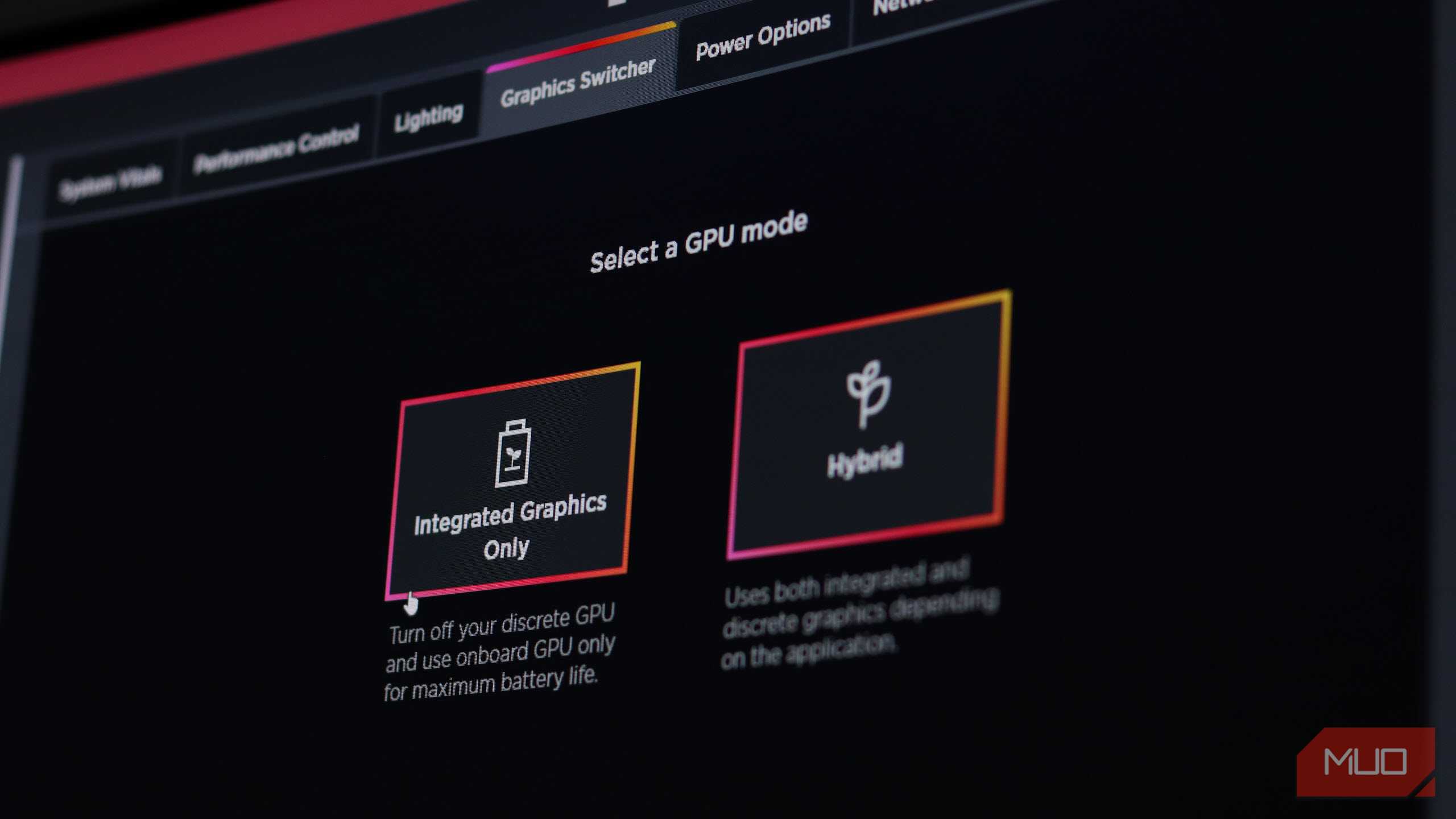 گزینه‌های سوئیچ گرافیک در Omen Gaming Hub