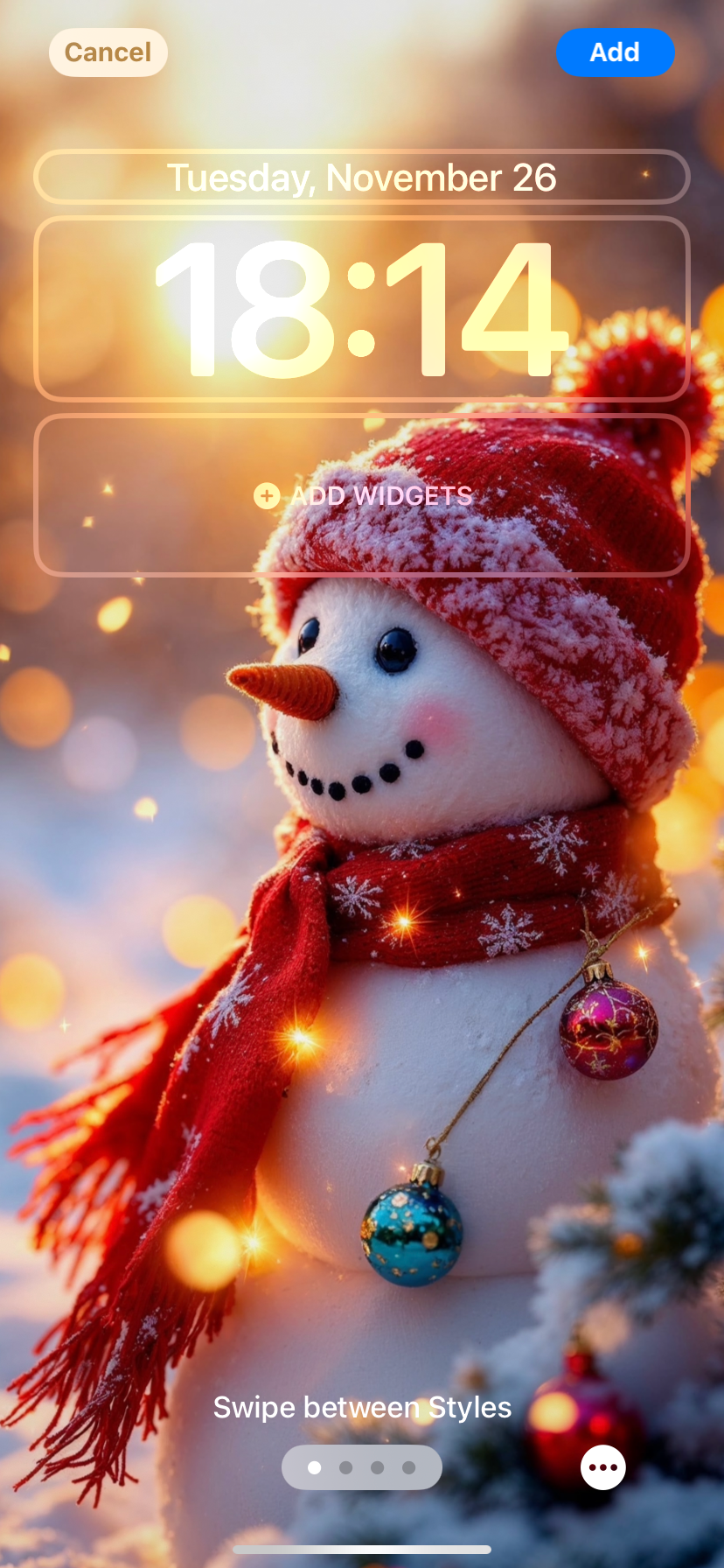 تصویری از One4Wall از یک برف‌مرد که به‌عنوان پس‌زمینهٔ صفحهٔ قفل آیفون استفاده می‌شود