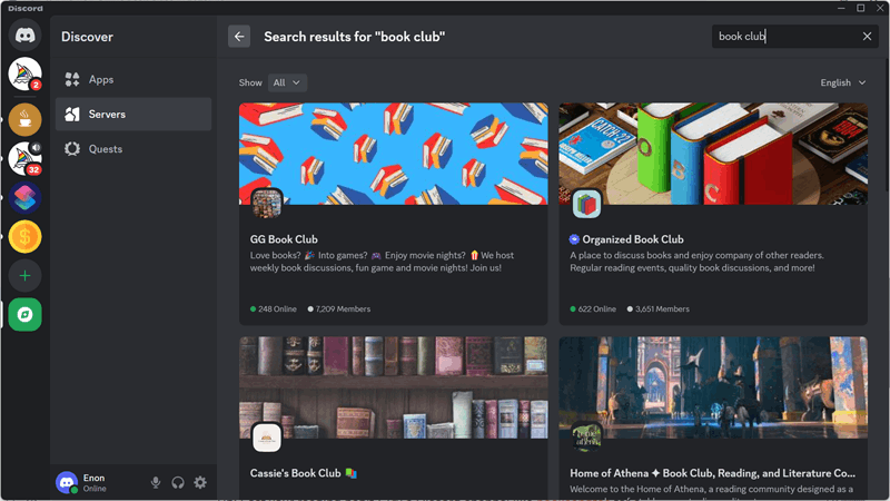 جستجوی Discord برای یک باشگاه کتاب آنلاین