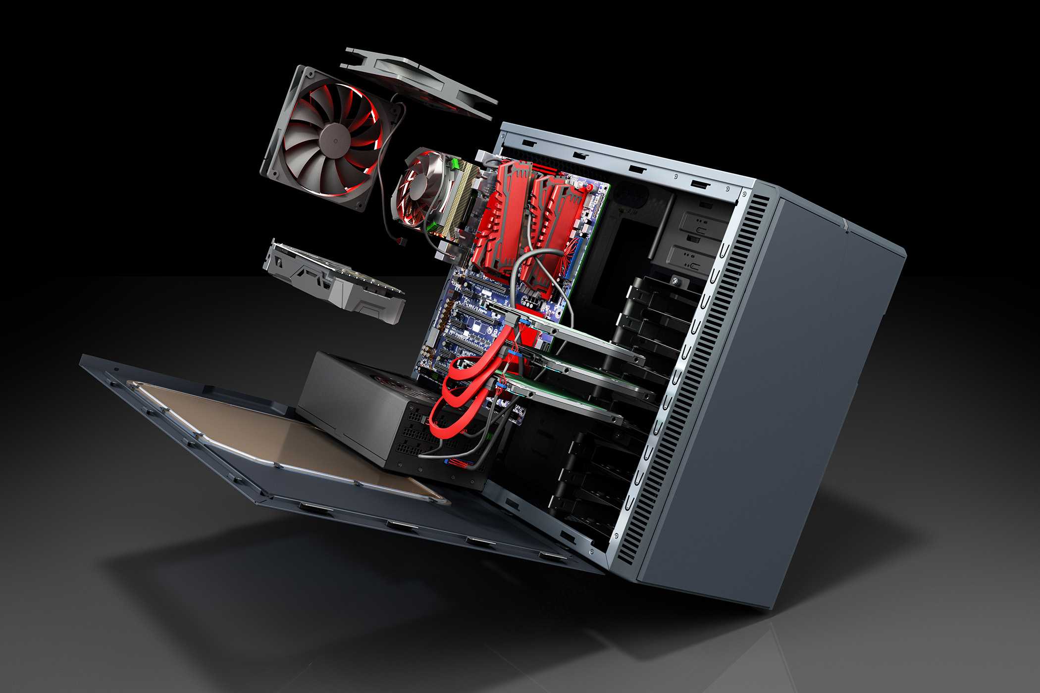 قاب PC باز با قطعات داخلی