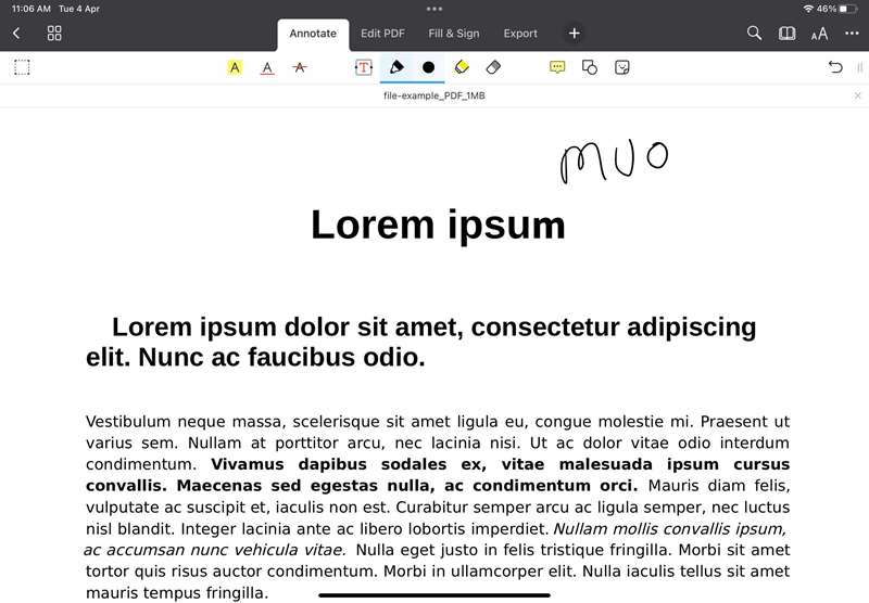 ابزارهای حاشیه‌نویسی در برنامه PDF Expert بر روی آیپد
