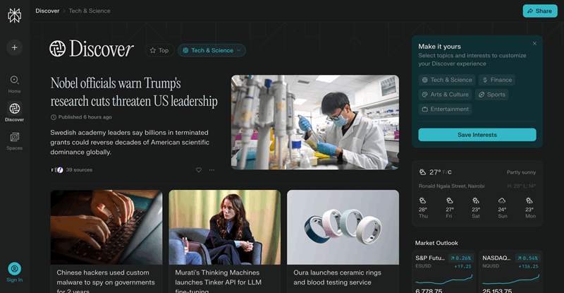 بخش کشف پژواک نشانگر اخبار برتر فعلی از منابع مختلف است