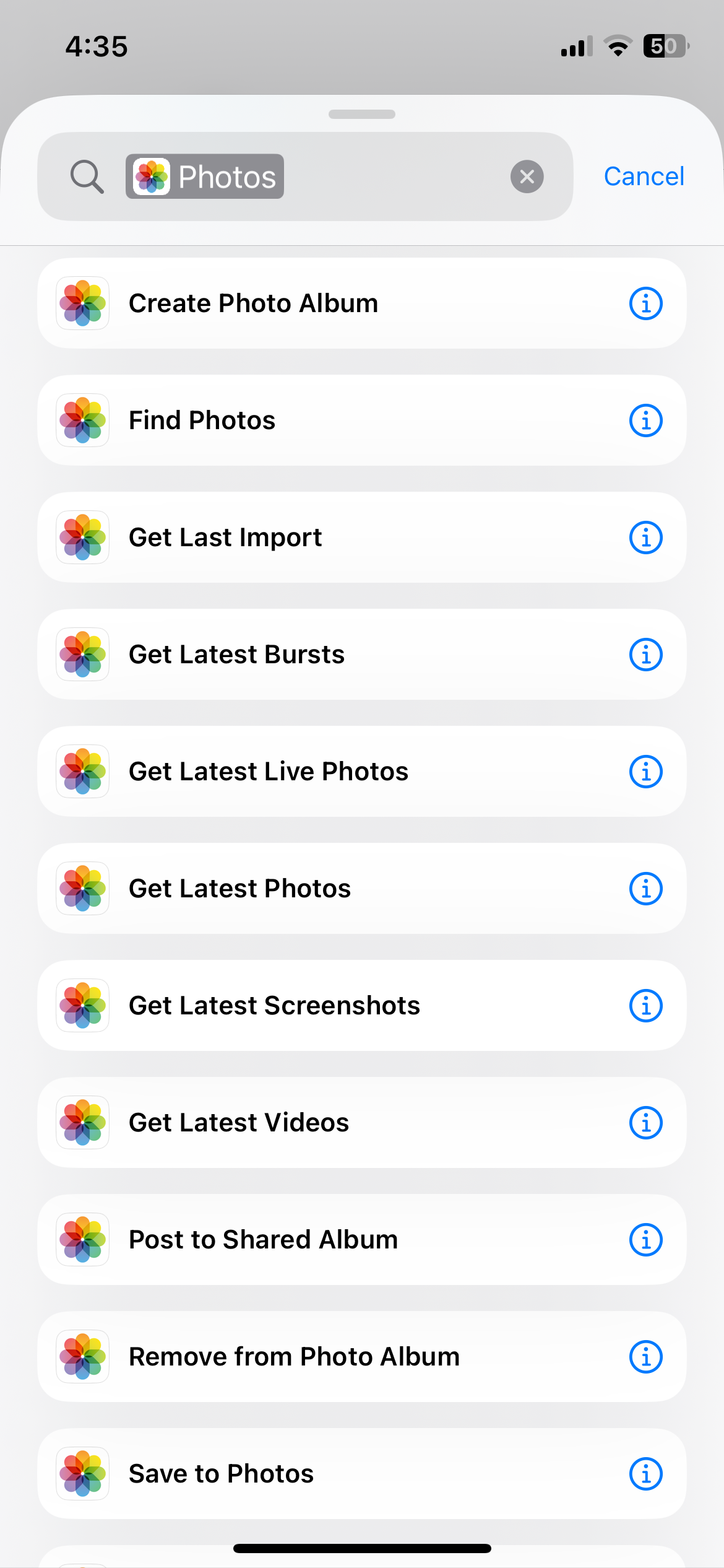 اقدامات برنامه Photos در برنامه Shortcuts آیفون
