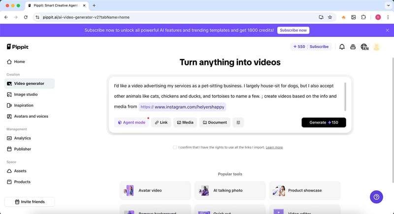 متن درخواست تولید ویدئوی AI پپیت