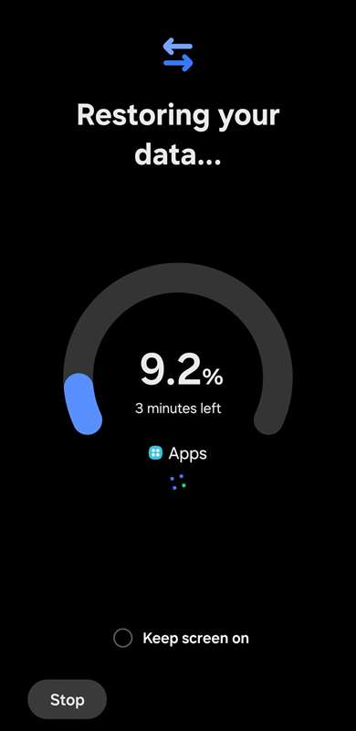 پیشرفت بازیابی داده‌ها در Smart Switch