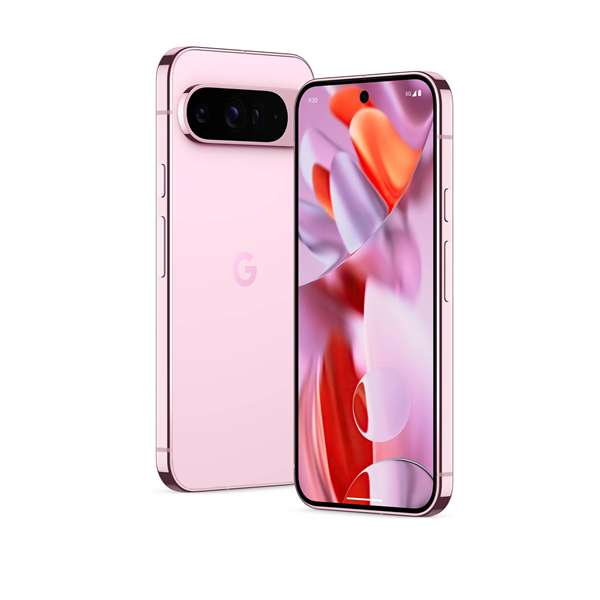 گوگل پیکسل 9 پرو XL رز کوارتز روی پس‌زمینه سفید