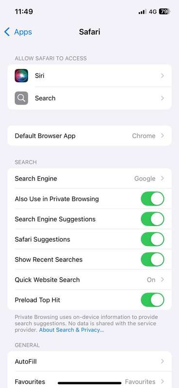 تنظیمات Safari در آیفون