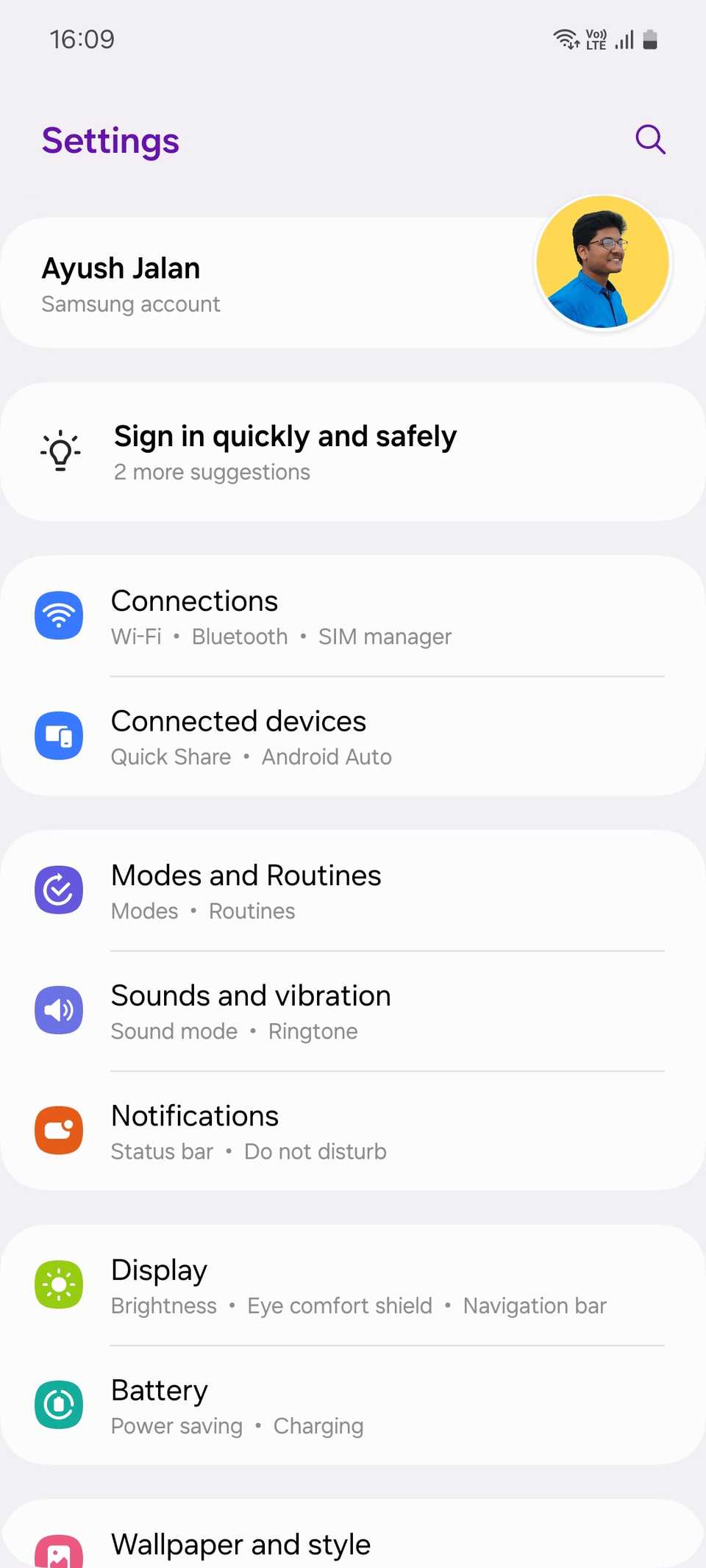 لیست تنظیمات دستگاه سامسونگ One UI