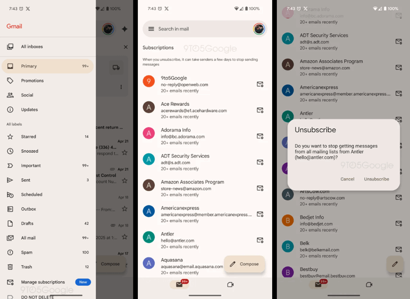 صفحه جدید مدیریت اشتراک‌ها در جیمیل